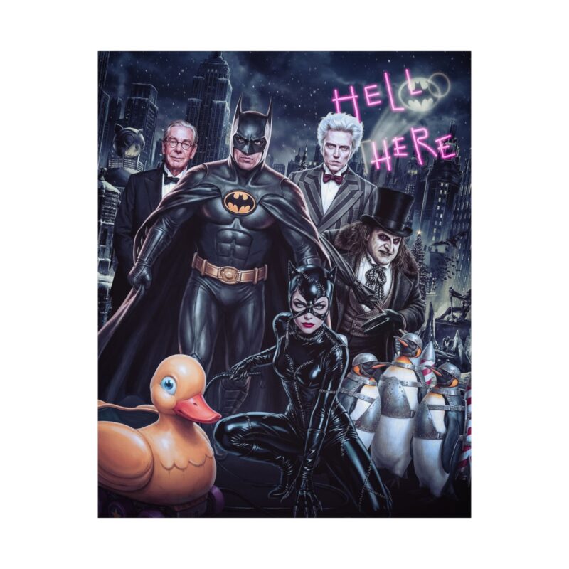 Gotham Holiday Chaos: 90s Dark Knight Tribute Art Print | Returns Movie Poster | Retro Comic Wall Decor