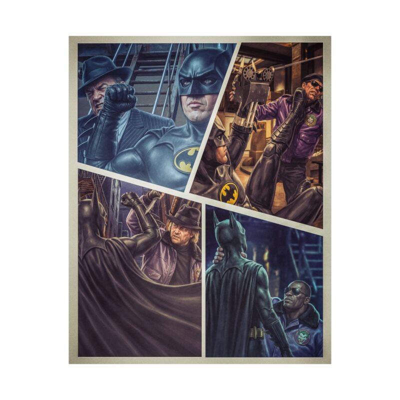 Dark Knight Street Showdown: 90s Comic Panel Tribute Art Print | Retro Superhero Wall Decor | Gotham Action Poster