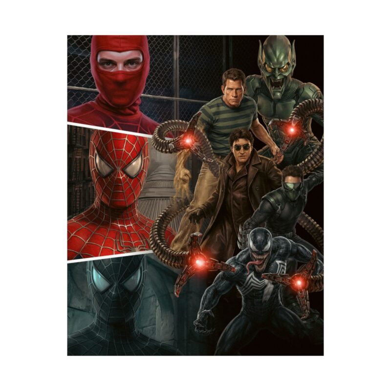 Web of Enemies: Spider Hero vs Villains Tribute Art Print |Superhero Rogues Gallery Poster | Cinematic Comic Inspired Wall Art | Collector Fan Decor